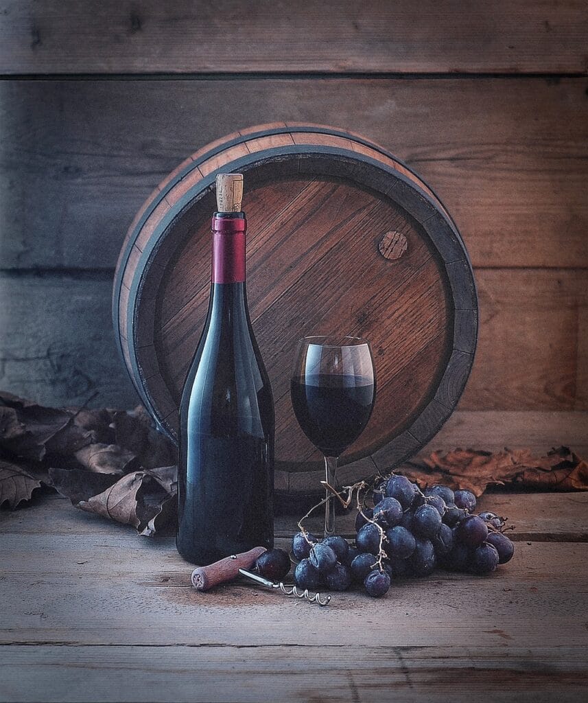 wine barrel, grapes, glass, wine bottle, wine barrel, wine barrel, wine barrel, wine barrel, wine barrel, wine bottle, wine bottle